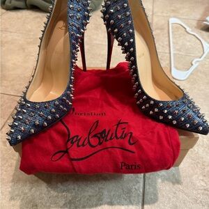 Christian Louboutin Denim Blue Follies Spiked Heels size 40